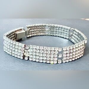 Vintage Clear Rhinestone Beautiful made Silver base metal Bracelet Safety clasp